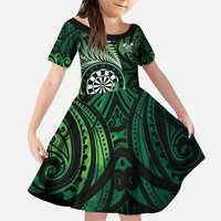 Personalised New Zealand Darts Kid Short Sleeve Dress Maori Koru Dartboard Green Flame
