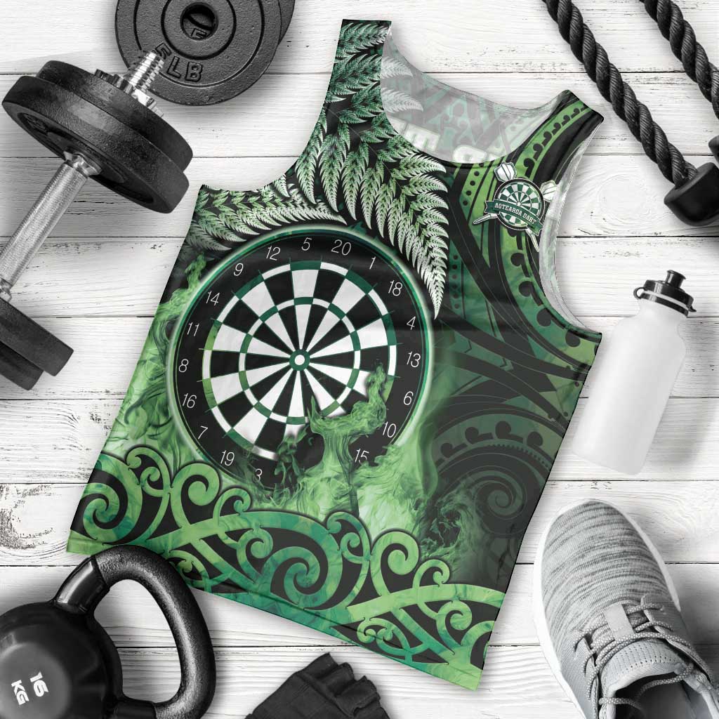 Personalised New Zealand Darts Men Tank Top Maori Koru Dartboard Green Flame