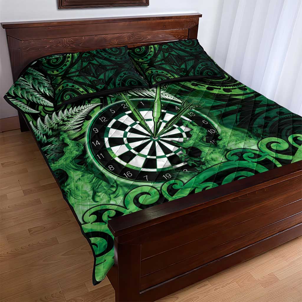 New Zealand Darts Quilt Bed Set Maori Koru Dartboard Green Flame