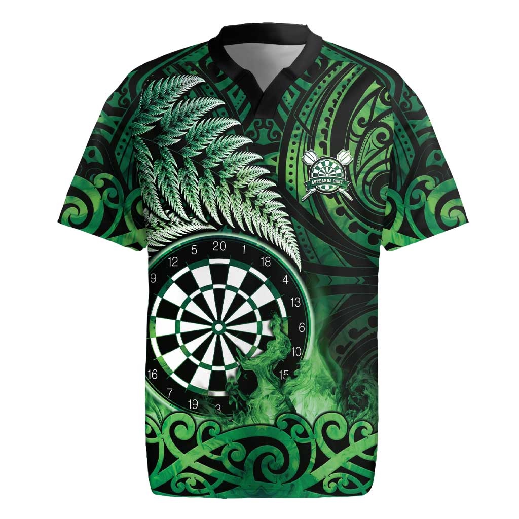 Personalised New Zealand Darts Rugby Jersey Maori Koru Dartboard Green Flame