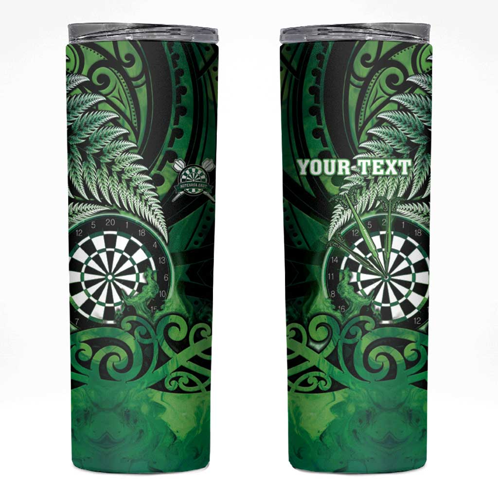 Personalised New Zealand Darts Skinny Tumbler Maori Koru Dartboard Green Flame