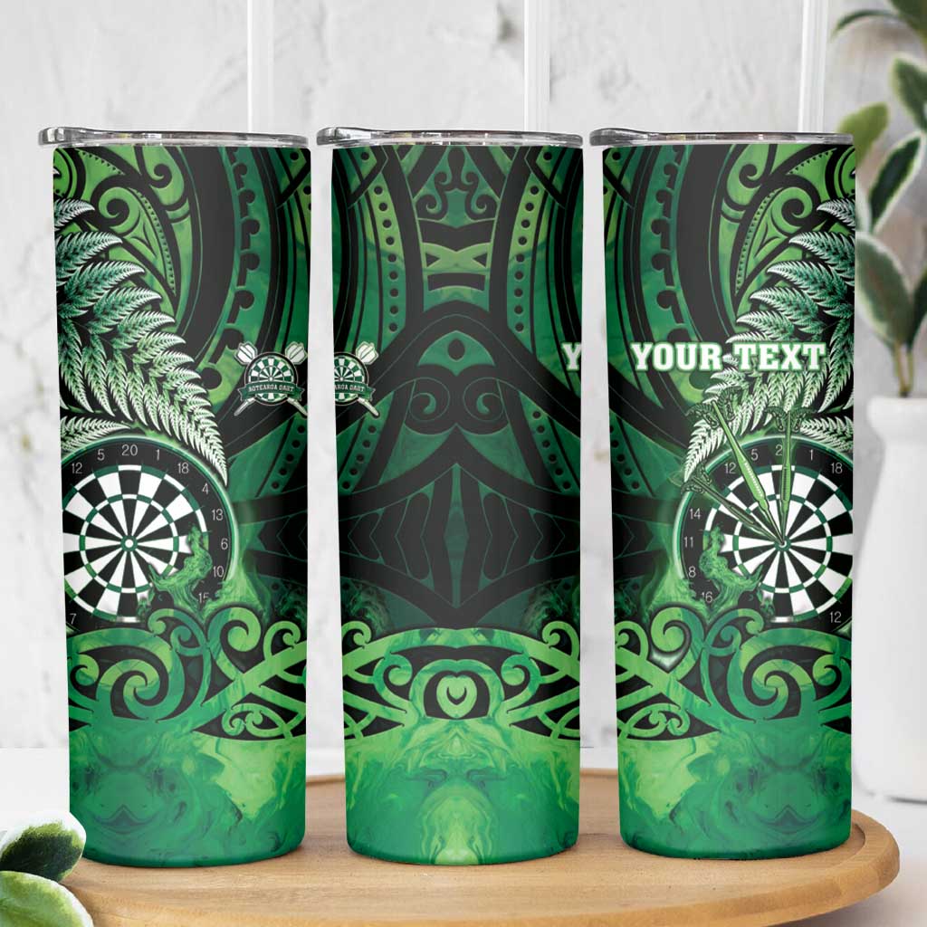 Personalised New Zealand Darts Skinny Tumbler Maori Koru Dartboard Green Flame LT05 - Polynesian Pride