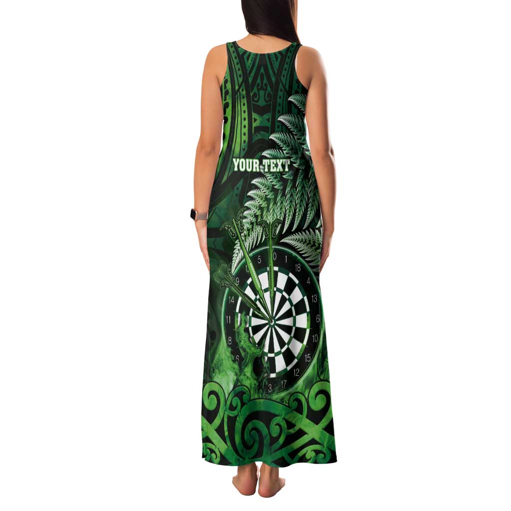 Personalised New Zealand Darts Tank Maxi Dress Maori Koru Dartboard Green Flame