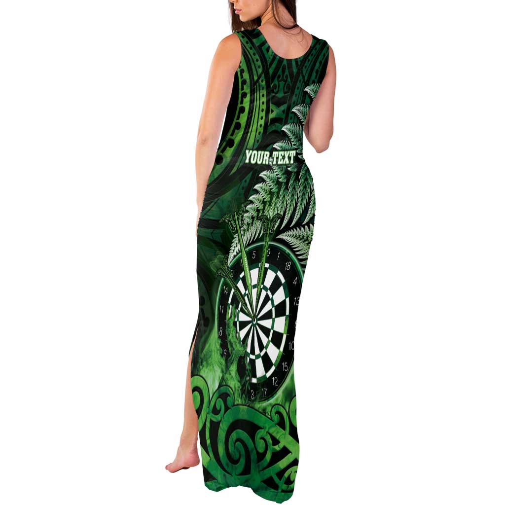 Personalised New Zealand Darts Tank Maxi Dress Maori Koru Dartboard Green Flame