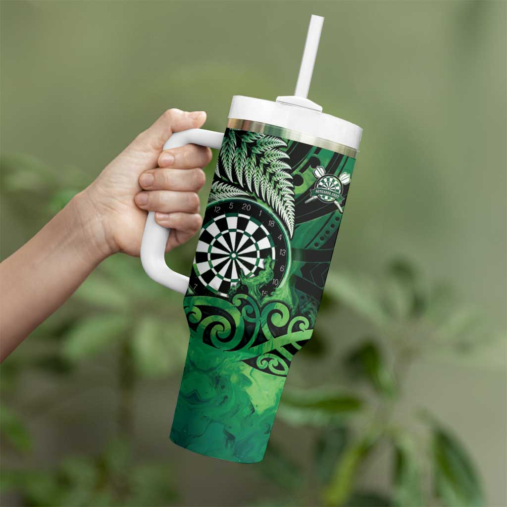 Personalised New Zealand Darts Tumbler With Handle Maori Koru Dartboard Green Flame