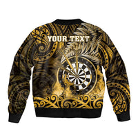 Personalised New Zealand Darts Bomber Jacket Maori Koru Dartboard Gold Flame