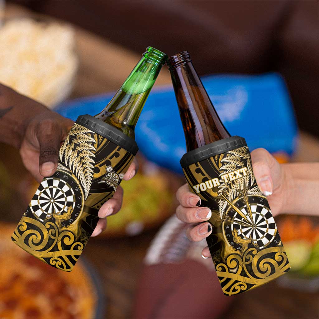 Personalised New Zealand Darts 4 in 1 Can Cooler Tumbler Maori Koru Dartboard Gold Flame