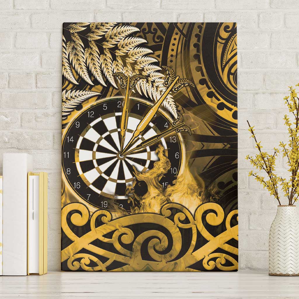 New Zealand Darts Canvas Wall Art Maori Koru Dartboard Gold Flame