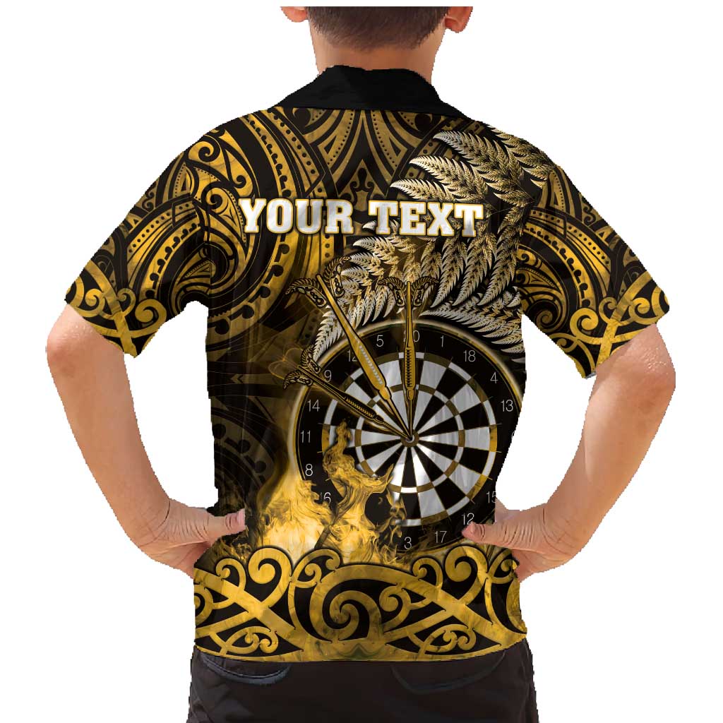 Personalised New Zealand Darts Family Matching Mermaid Dress and Hawaiian Shirt Maori Koru Dartboard Gold Flame