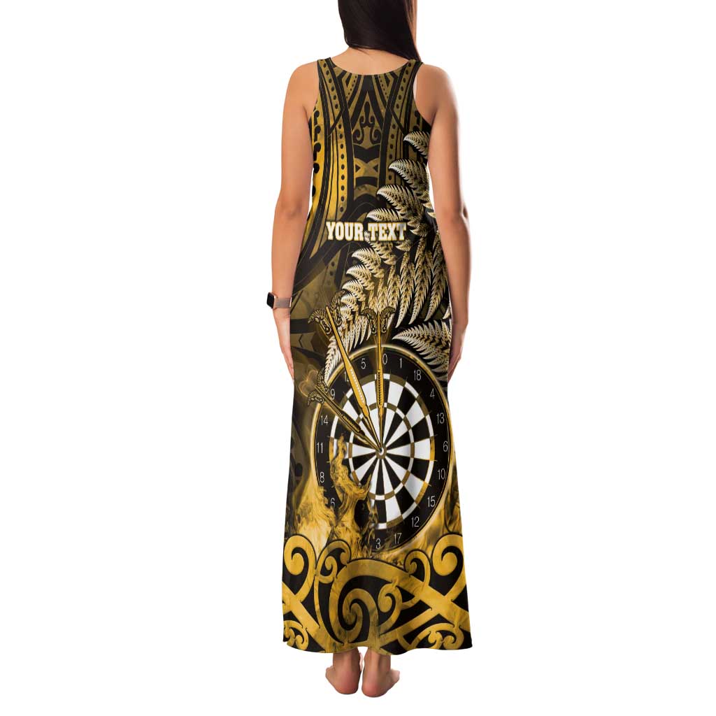 Personalised New Zealand Darts Family Matching Tank Maxi Dress and Hawaiian Shirt Maori Koru Dartboard Gold Flame