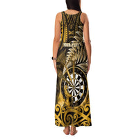 Personalised New Zealand Darts Family Matching Tank Maxi Dress and Hawaiian Shirt Maori Koru Dartboard Gold Flame