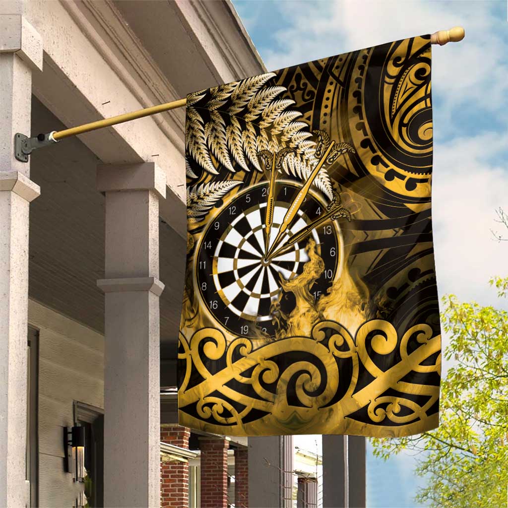 New Zealand Darts Garden Flag Maori Koru Dartboard Gold Flame