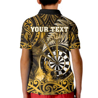 Personalised New Zealand Darts Kid Polo Shirt Maori Koru Dartboard Gold Flame