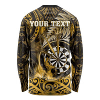 Personalised New Zealand Darts Long Sleeve Shirt Maori Koru Dartboard Gold Flame
