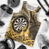 Personalised New Zealand Darts Men Tank Top Maori Koru Dartboard Gold Flame