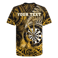 Personalised New Zealand Darts Rugby Jersey Maori Koru Dartboard Gold Flame