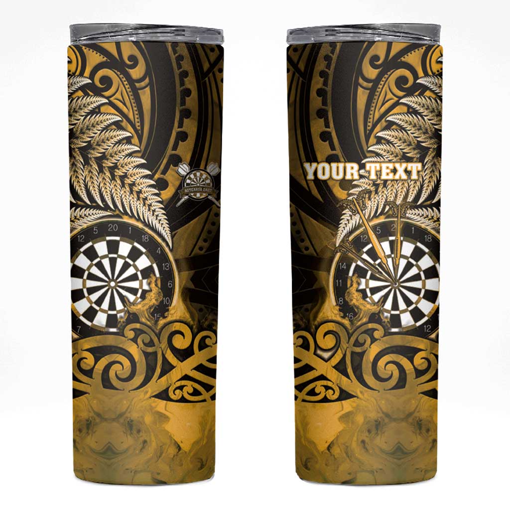 Personalised New Zealand Darts Skinny Tumbler Maori Koru Dartboard Gold Flame LT05 Gold - Polynesian Pride