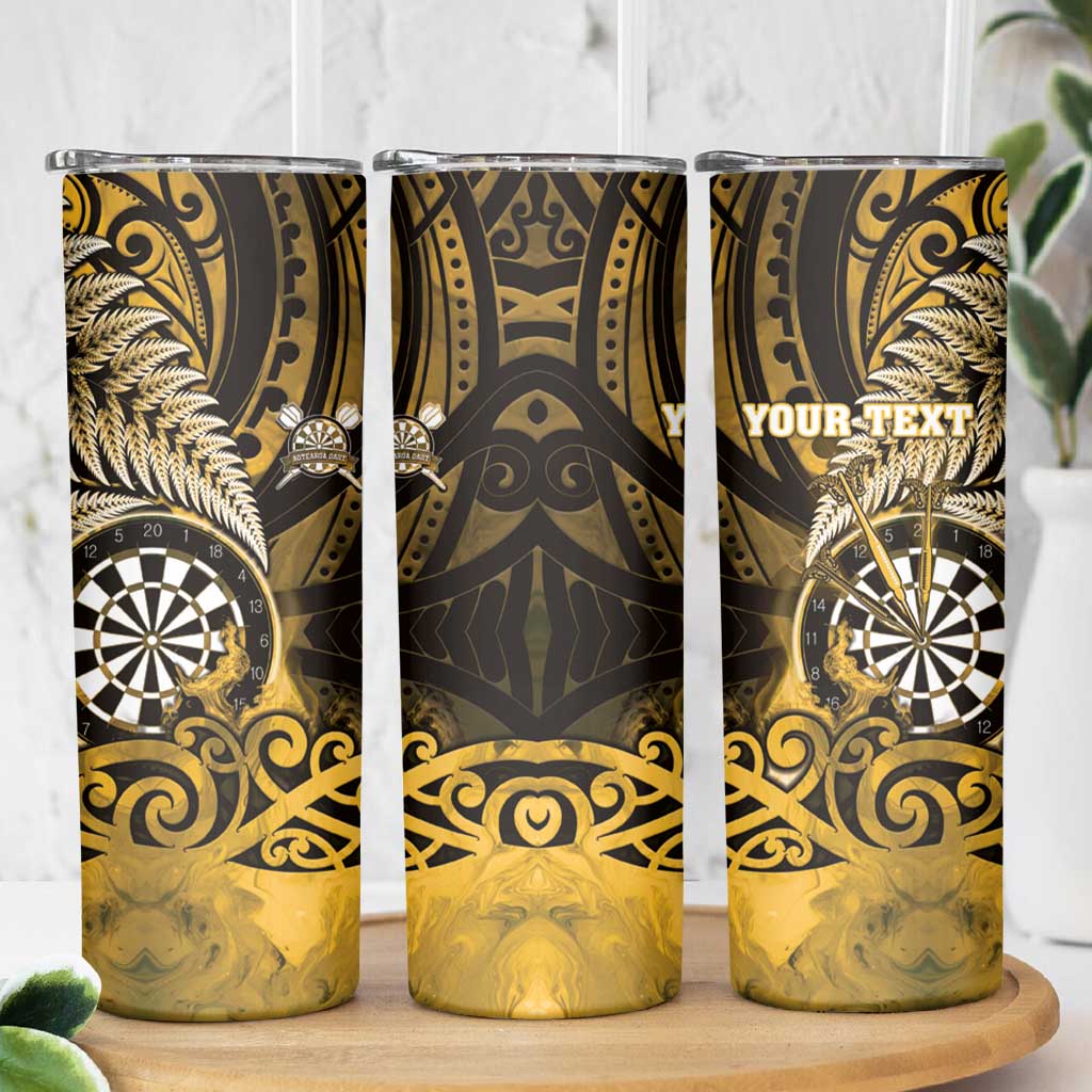 Personalised New Zealand Darts Skinny Tumbler Maori Koru Dartboard Gold Flame LT05 - Polynesian Pride