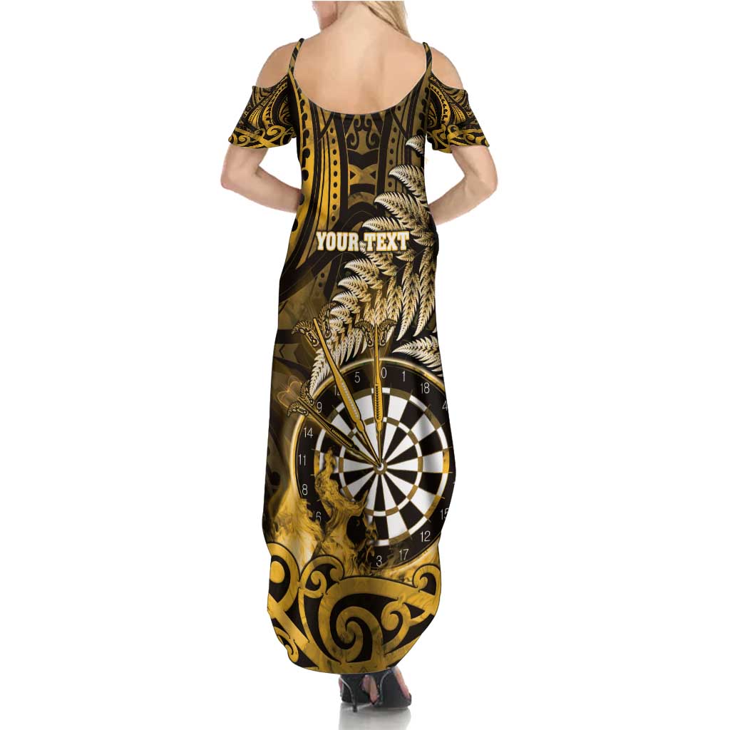 Personalised New Zealand Darts Summer Maxi Dress Maori Koru Dartboard Gold Flame