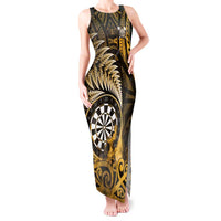 Personalised New Zealand Darts Tank Maxi Dress Maori Koru Dartboard Gold Flame