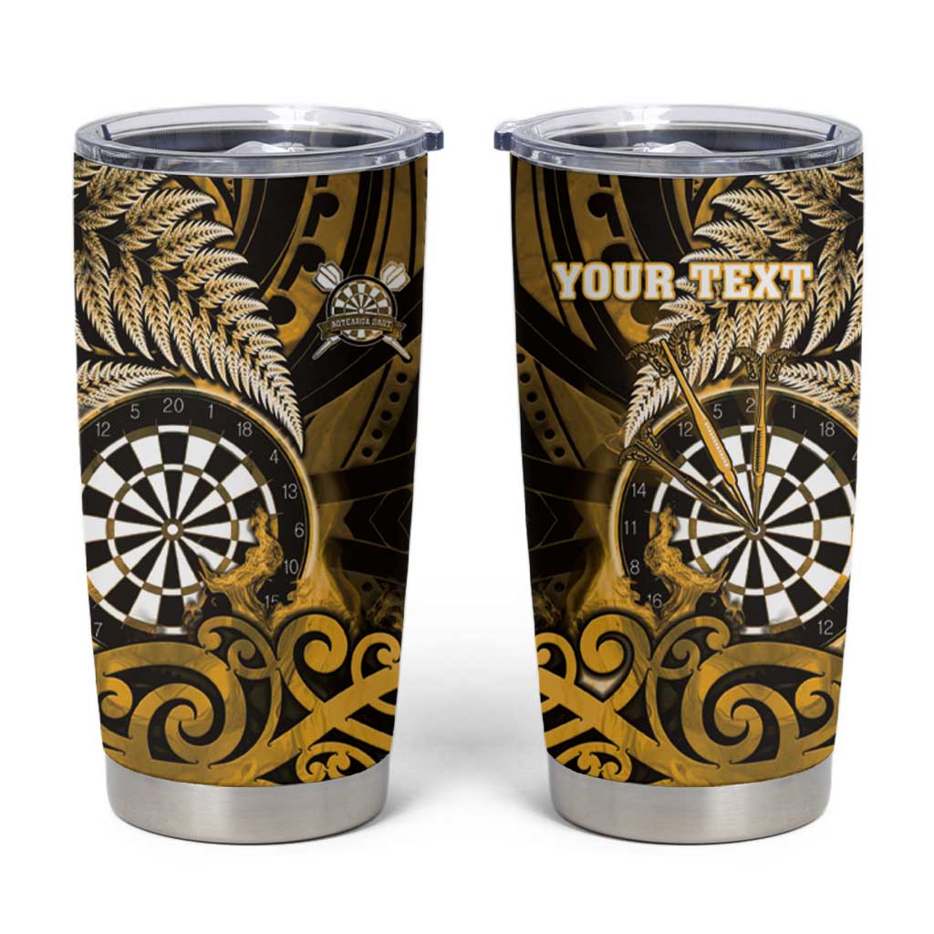 Personalised New Zealand Darts Tumbler Cup Maori Koru Dartboard Gold Flame