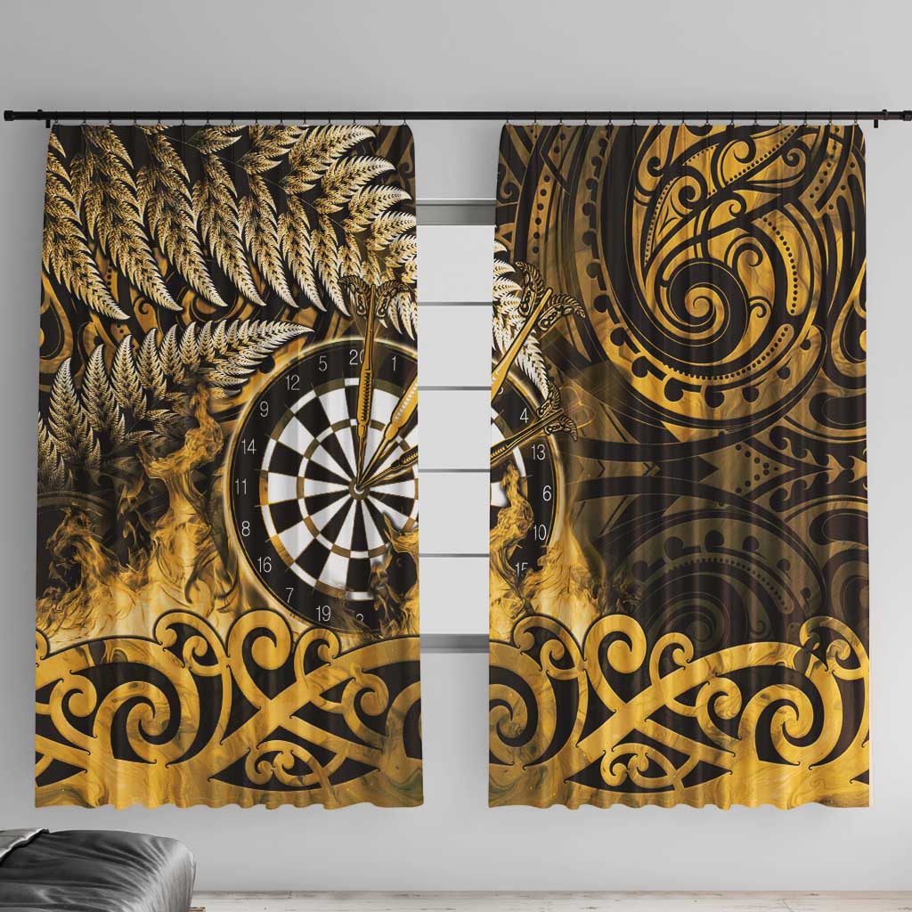 New Zealand Darts Window Curtain Maori Koru Dartboard Gold Flame