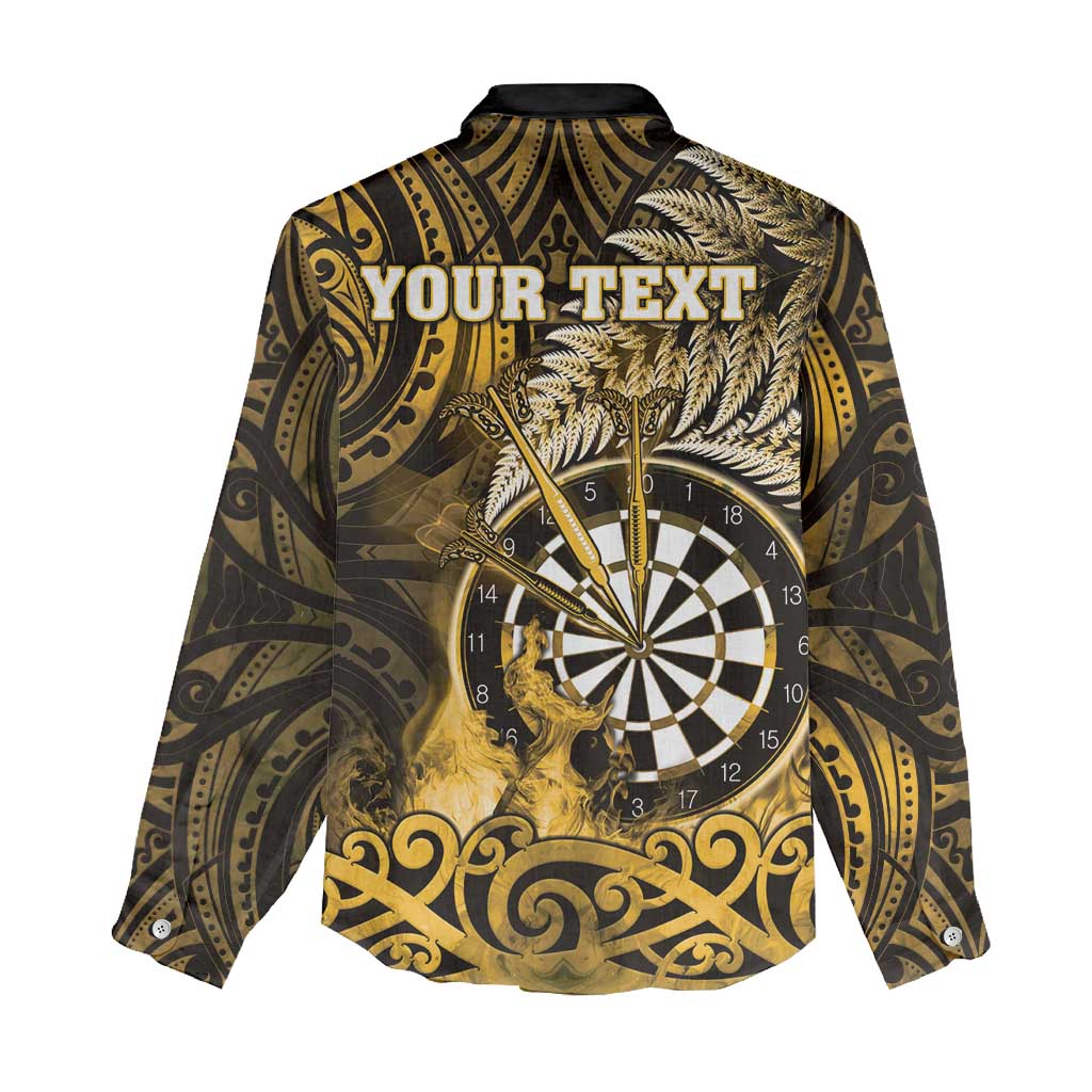 Personalised New Zealand Darts Women Casual Shirt Maori Koru Dartboard Gold Flame