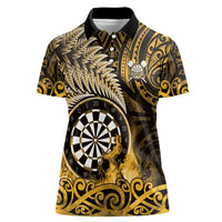 Personalised New Zealand Darts Women Polo Shirt Maori Koru Dartboard Gold Flame