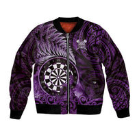 Personalised New Zealand Darts Bomber Jacket Maori Koru Dartboard Purple Flame