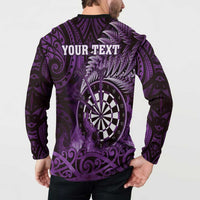 Personalised New Zealand Darts Button Sweatshirt Maori Koru Dartboard Purple Flame