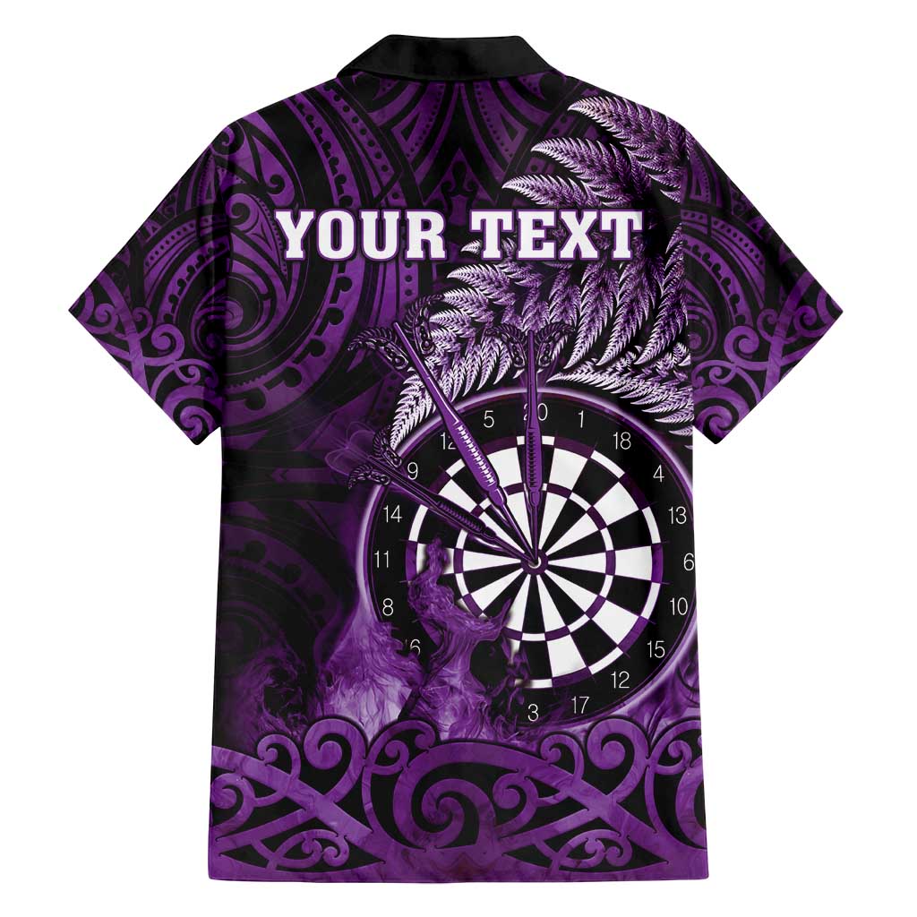 Personalised New Zealand Darts Family Matching Off Shoulder Short Dress and Hawaiian Shirt Maori Koru Dartboard Purple Flame