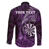 Personalised New Zealand Darts Family Matching Puletasi and Hawaiian Shirt Maori Koru Dartboard Purple Flame