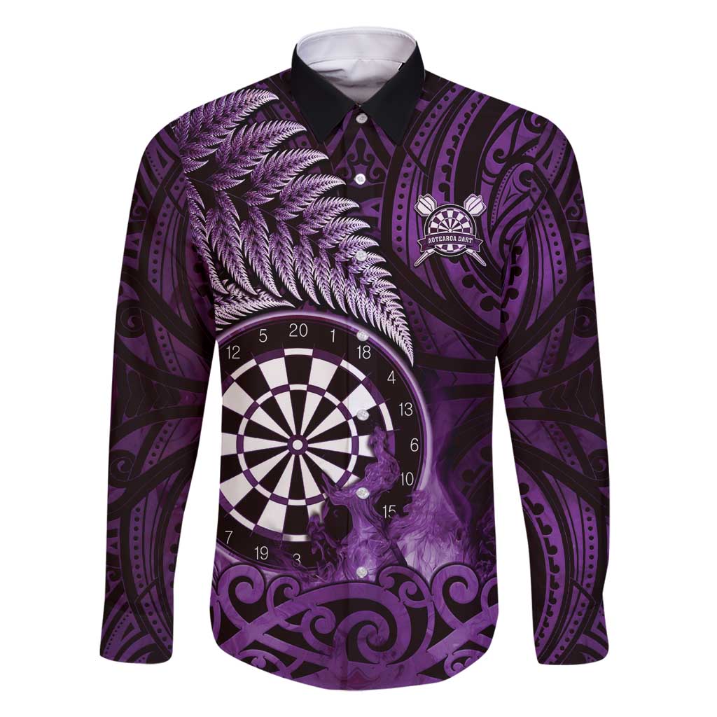Personalised New Zealand Darts Family Matching Tank Maxi Dress and Hawaiian Shirt Maori Koru Dartboard Purple Flame