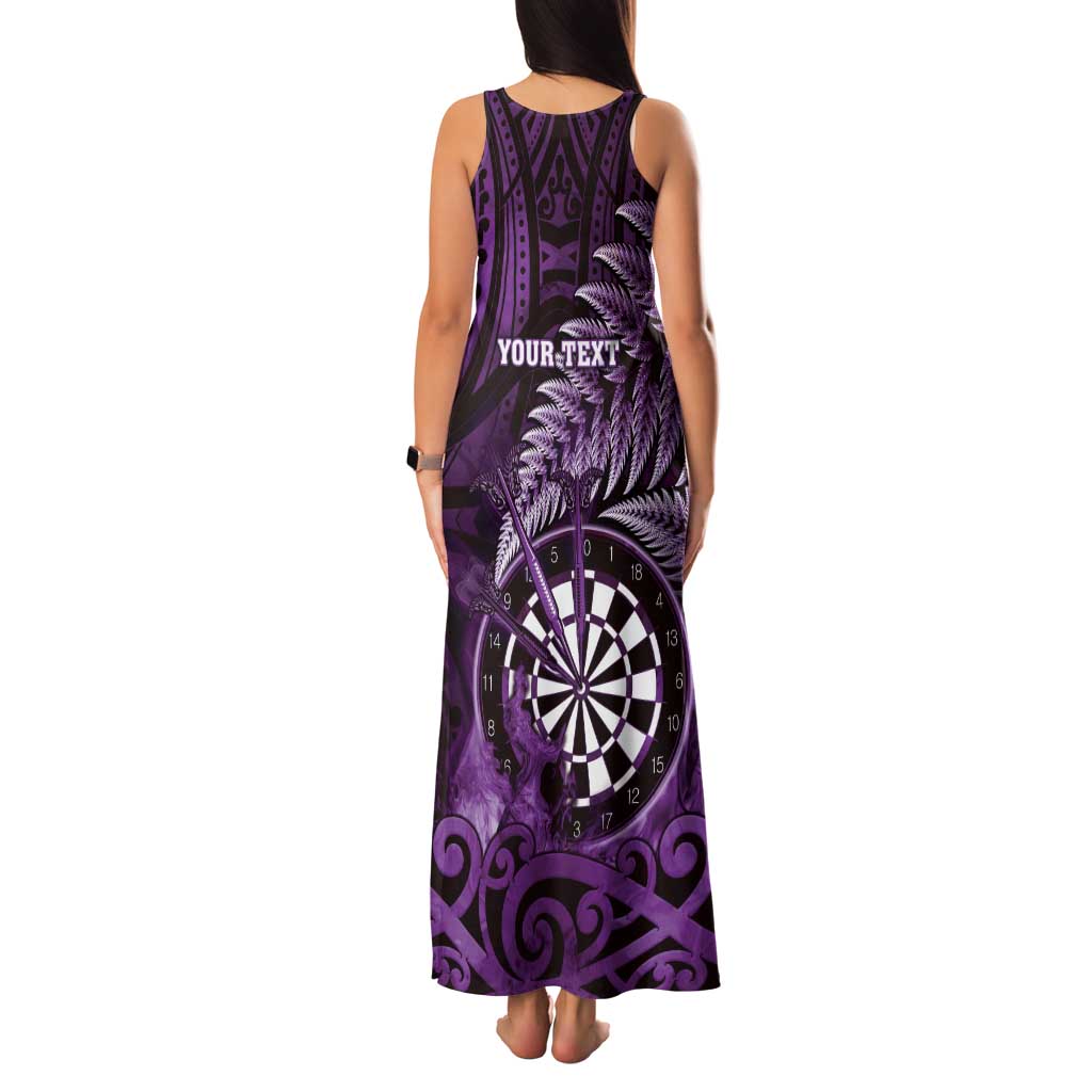 Personalised New Zealand Darts Family Matching Tank Maxi Dress and Hawaiian Shirt Maori Koru Dartboard Purple Flame