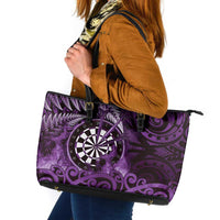 New Zealand Darts Leather Tote Bag Maori Koru Dartboard Purple Flame