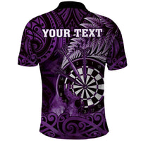 Personalised New Zealand Darts Polo Shirt Maori Koru Dartboard Purple Flame