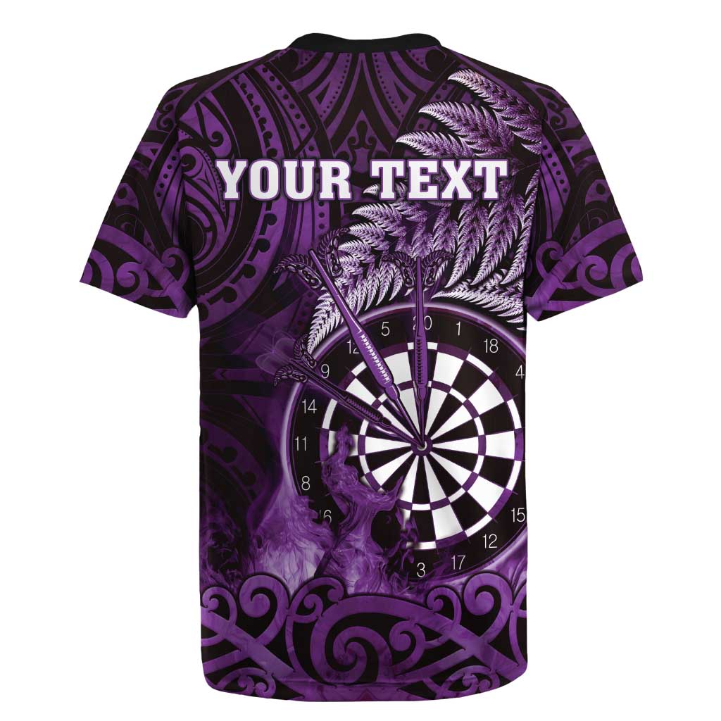 Personalised New Zealand Darts Rugby Jersey Maori Koru Dartboard Purple Flame