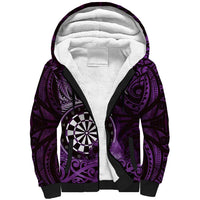 Personalised New Zealand Darts Sherpa Hoodie Maori Koru Dartboard Purple Flame