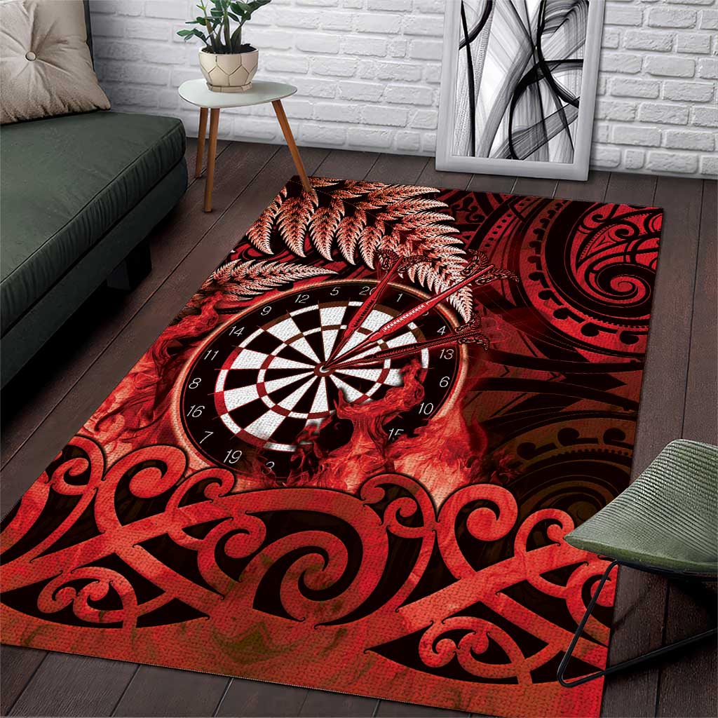 New Zealand Darts Area Rug Maori Koru Dartboard Red Flame