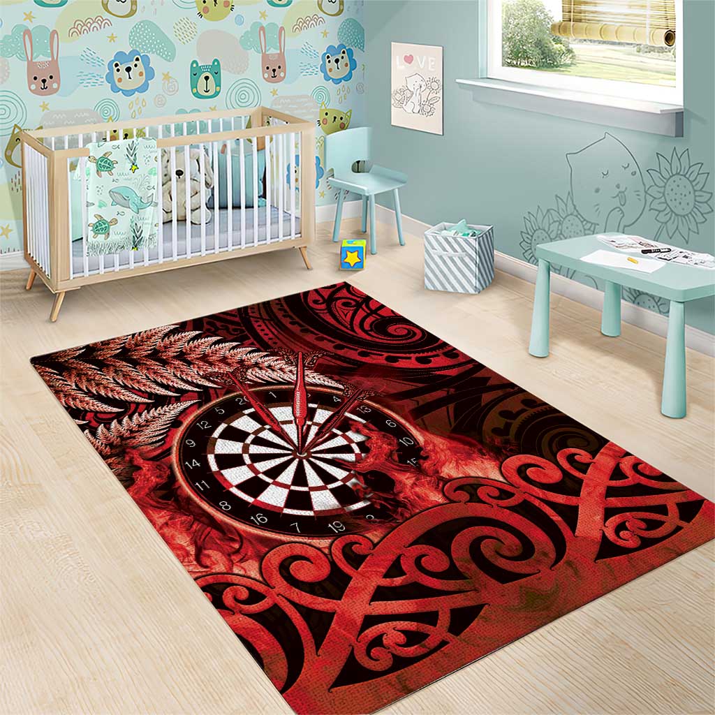 New Zealand Darts Area Rug Maori Koru Dartboard Red Flame