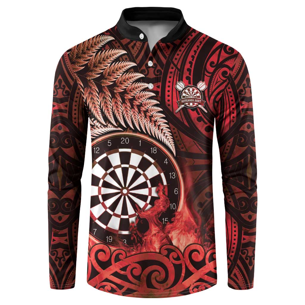 Personalised New Zealand Darts Button Sweatshirt Maori Koru Dartboard Red Flame