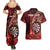 Personalised New Zealand Darts Couples Matching Summer Maxi Dress and Hawaiian Shirt Maori Koru Dartboard Red Flame