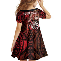 Personalised New Zealand Darts Family Matching Mermaid Dress and Hawaiian Shirt Maori Koru Dartboard Red Flame