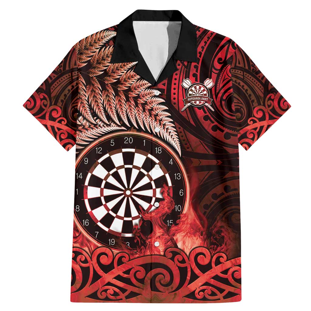 Personalised New Zealand Darts Family Matching Mermaid Dress and Hawaiian Shirt Maori Koru Dartboard Red Flame