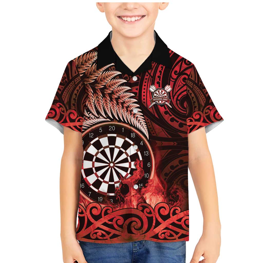 Personalised New Zealand Darts Family Matching Mermaid Dress and Hawaiian Shirt Maori Koru Dartboard Red Flame