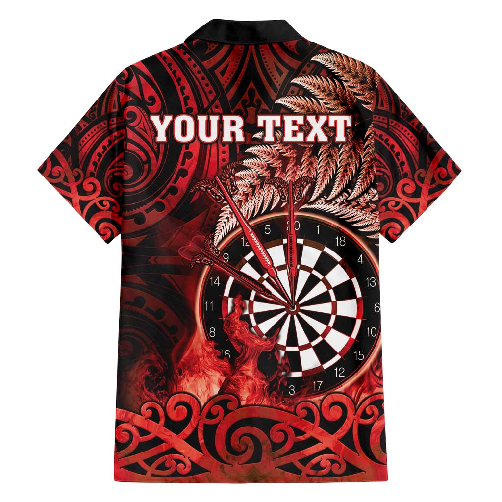 Personalised New Zealand Darts Family Matching Off Shoulder Short Dress and Hawaiian Shirt Maori Koru Dartboard Red Flame
