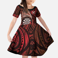 Personalised New Zealand Darts Family Matching Puletasi and Hawaiian Shirt Maori Koru Dartboard Red Flame LT05 Daughter's Dress Red - Polynesian Pride