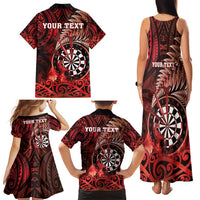Personalised New Zealand Darts Family Matching Tank Maxi Dress and Hawaiian Shirt Maori Koru Dartboard Red Flame