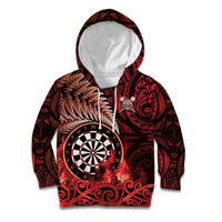 Personalised New Zealand Darts Kid Hoodie Maori Koru Dartboard Red Flame
