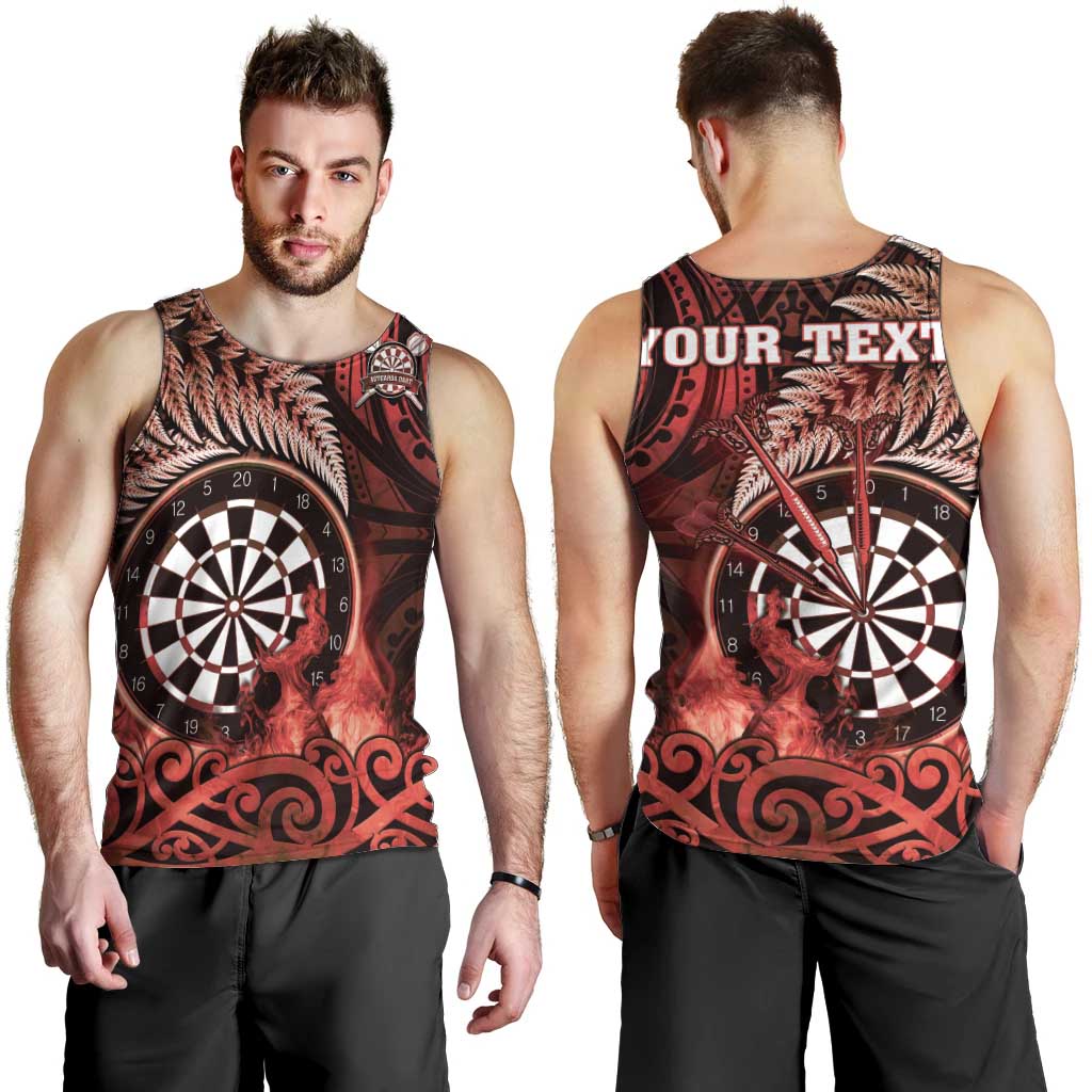 Personalised New Zealand Darts Men Tank Top Maori Koru Dartboard Red Flame